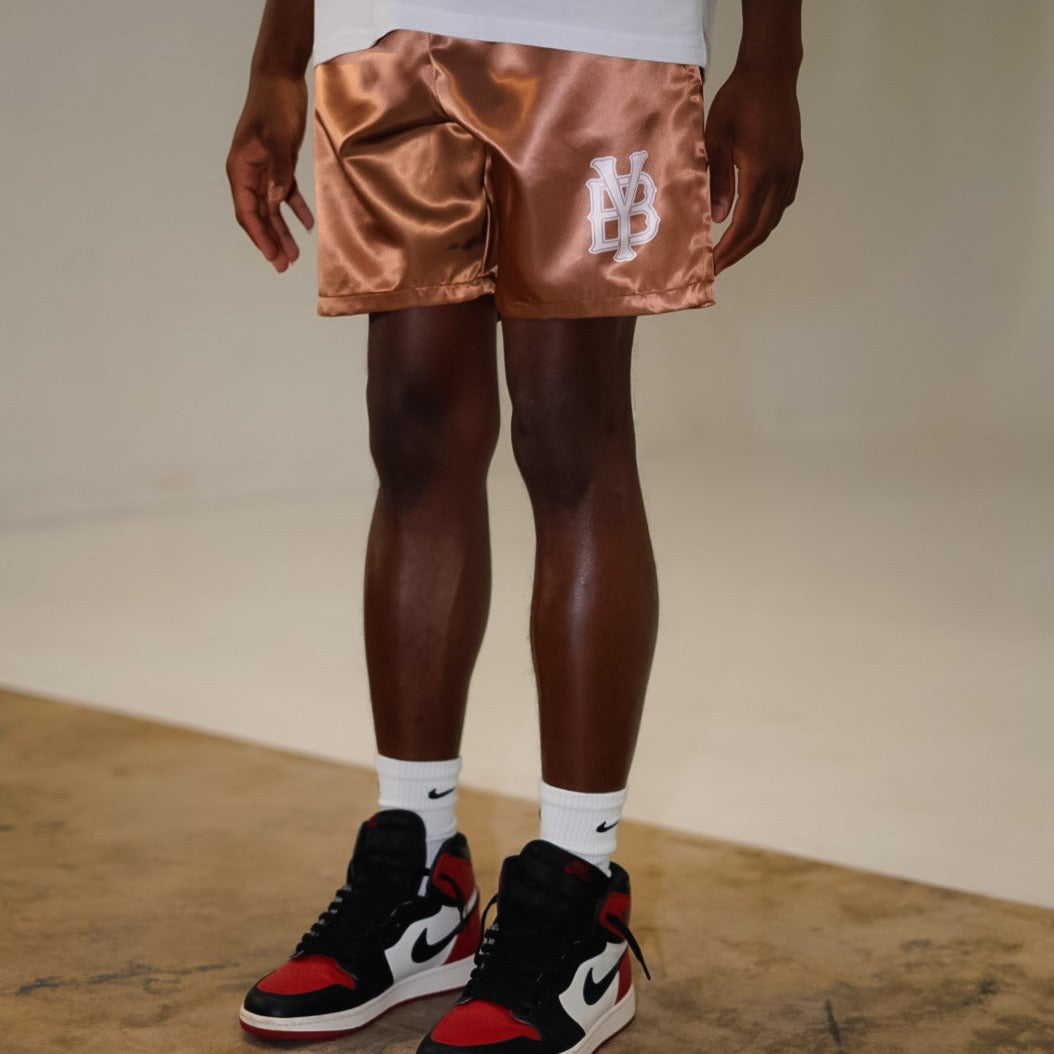 YB SATIN SHORTS (BROWN)