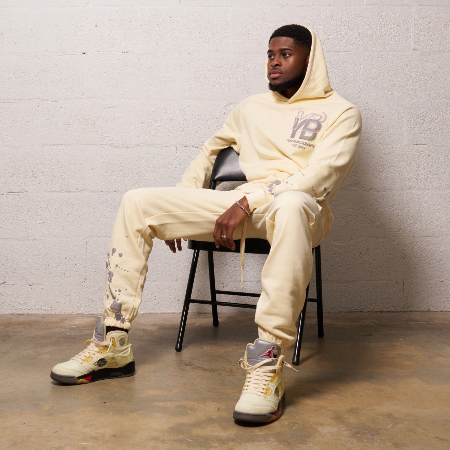 YB V1 PAINT SPLATTER SWEATPANTS (CREAM)
